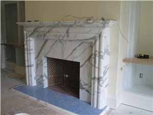 Custom Fireplace Surround in Statuary Venato Marble, Statuario Venato White Marble Fireplace Surround