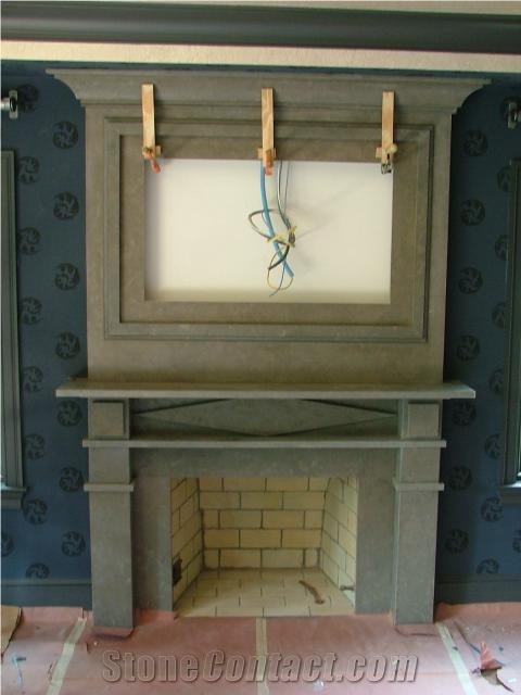 Custom Fireplace Surround with Azul Valverde Limestone, Azul Valverde Blue Limestone Fireplace Surround