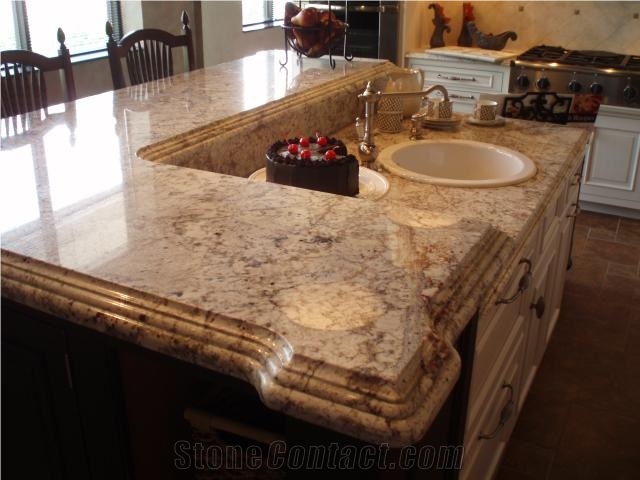 White Spring Granite Kitchen with Farm Sink, Spring White Granite Kitchen Countertops