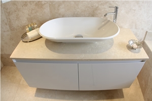 Bathroom Design with Classic Travertine, Crema Marfil Marble, Travertino Classico Beige Travertine Bathroom Design