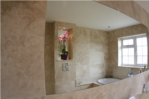 Bathroom Design with Classic Travertine, Crema Marfil Marble, Travertino Classico Beige Travertine Bathroom Design