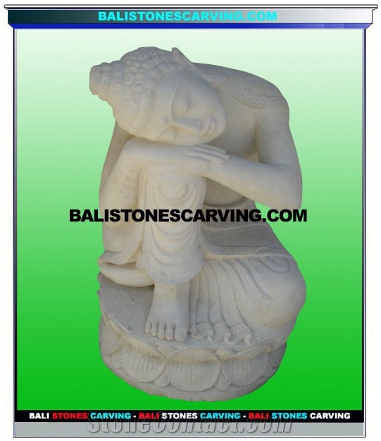 Budha Statue in White Stone Palimanan, Palimo White Sandstone Statue