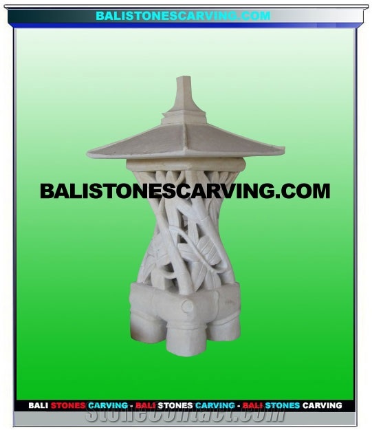 White Stone Palimanan Garden Lamp, Palimo White Sandstone Garden Lamps