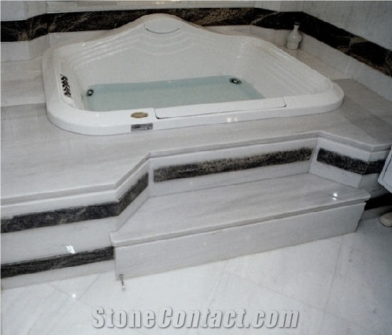 Dionissos Pentelikon Marble Bath Tub Surround, Deck, Dionissos Pentelikon White Marble Bath Tub