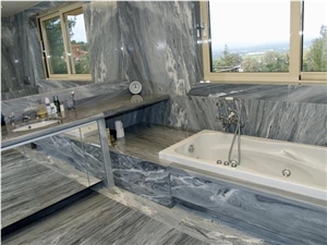 Dionyssos Pentelicon Grey Blue Marble Bathroom Design