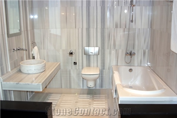 Marmara Equator Marble Hotel Bathroom, Marmara Equator White Marble Bath Design