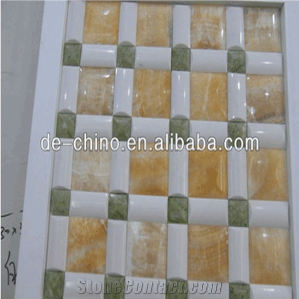 China Yellow Mosaic with White and Green Decoration Tile