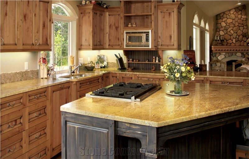 Golden River Granite Kitchen Counter Top, Golden River Yellow Granite Kitchen Countertops