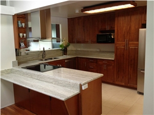 Ivory Cream White Granite Kitchen Countertop, Sunset Cherry Cabinet