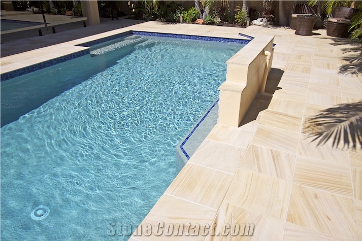 Desert Sand Sandstone Outdoor Tiles, Pavers, Bullnose and Wall Claddings, Old English Town Beige Sandstone Pool Coping