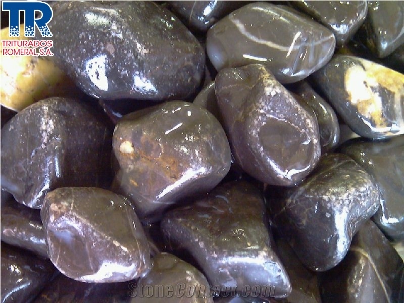 Spanish Black Marble Black Pebble Stone, Nero Marquina Black Marble