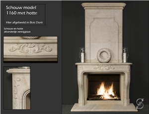 Fireplace Design in Bois Dore Limestone, Bois Dore Beige Limestone Fireplace Design