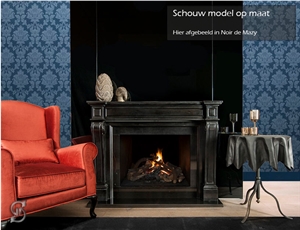 Fireplace Design with Noir De Mazy Limestone, Black Limestone Fireplace