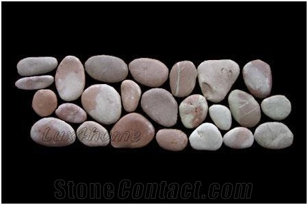 Ocalla Berry Pebble Borders and Pebble Tiles, Red Impala Pink Marble Borders - Pebble Mosaic Exporter Direclty from Indonesia