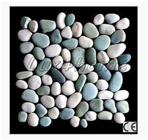 White & Green Pebble Mosaic Tile 30×30 cm - Pebbles on Mesh - Producer / Exporter