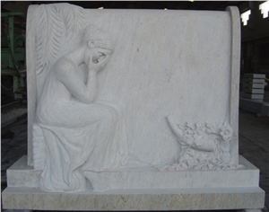 Ivory White Sandstone Carving Tombstone, Ivory White Beige Sandstone Tombstone