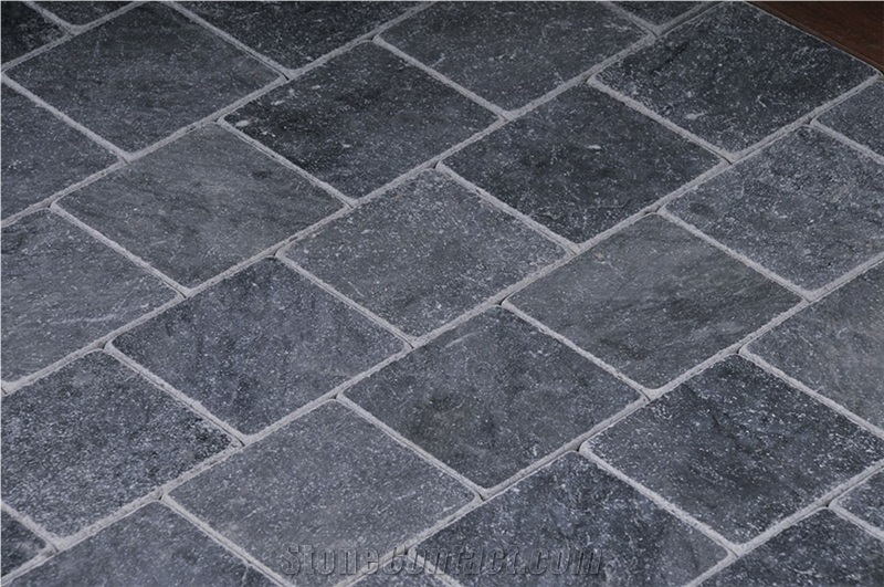 King Blue Stone Marble Tumbled Floor Tiles, Turkey Grey Marble