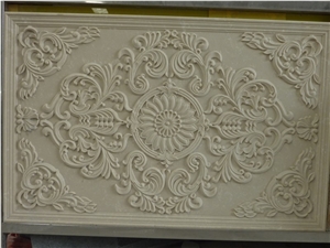 Decorative 3d Carved Stone Building Walling Tiles, Beige Marble Walling