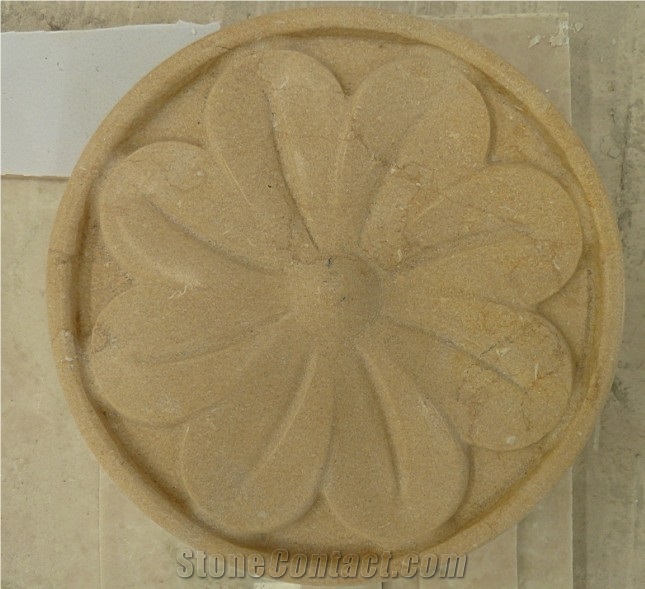 3D Round Beige Marble Feature Wall Panel, Beige Limestone Wall Panel