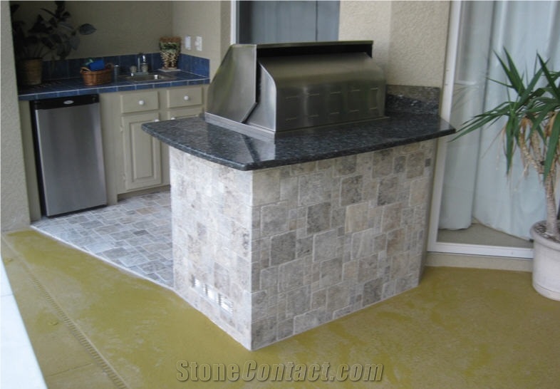 Filled and Honed Silver Travertine French Pattern, Turkey Grey Travertine