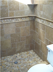 Noce Travertine Tumbled French Pattern Bathroom Wall Tiles, Turkey Brown Travertine
