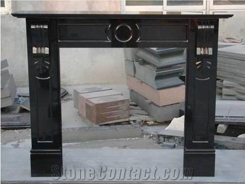 China Polished Black Granite Fireplace Mantel