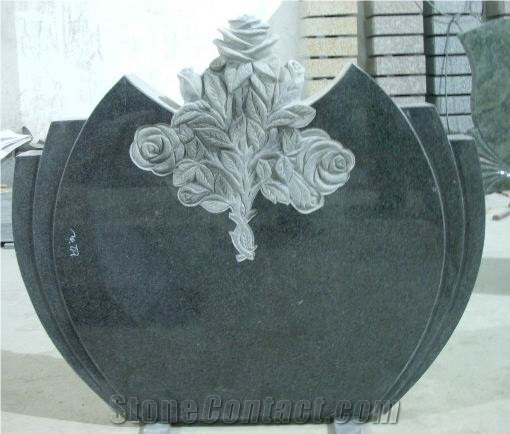 Popular Cheap Granite Carved Rose Headstone, China Nero Assoluto Black Granite