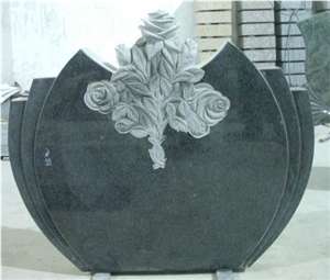 Popular Cheap Granite Carved Rose Headstone, China Nero Assoluto Black Granite