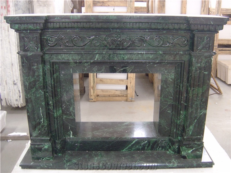 Verde Alpi Marble Fireplace, Green Marble