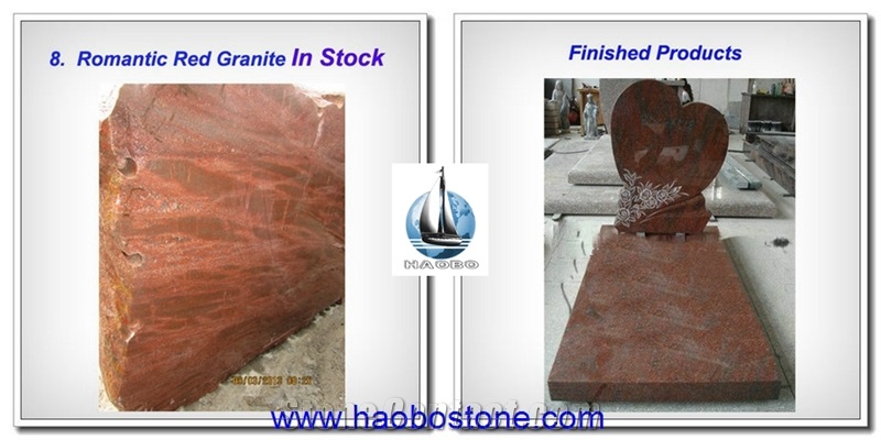 Romantic Red Tombstones for Europe, Popular Polishing Granite Tombstone