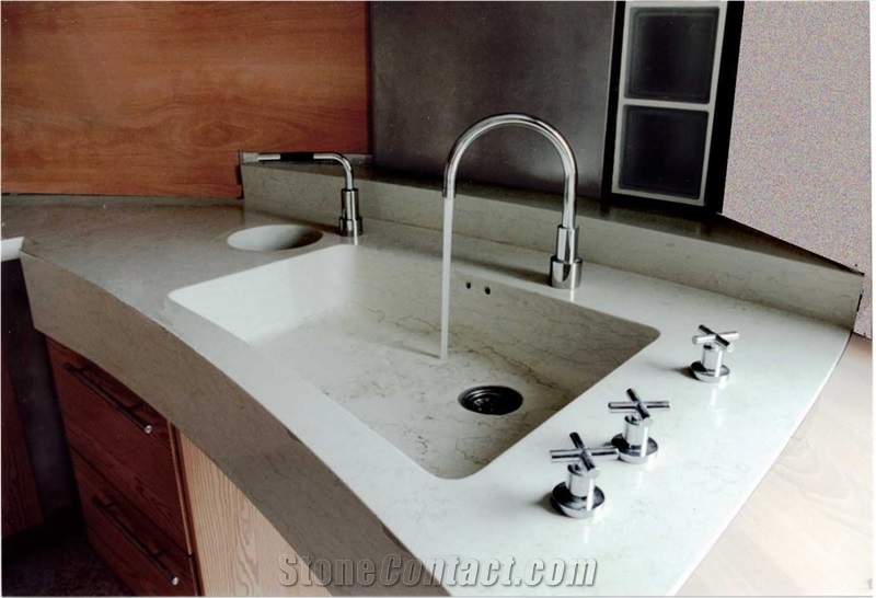 Biancone Limestone Kitchen Sink, Biancone Apricena Beige Limestone Sink