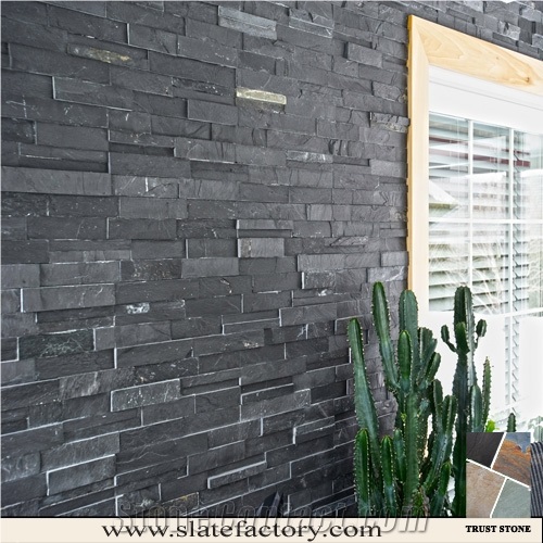 Black Slate Veneer Stone for Wall Cladding