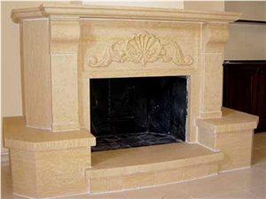 Beige Travertine Carved Fireplace Mantel, Artavazdski Beige Travertine Fireplace Mantel
