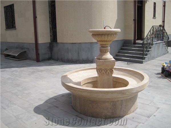 Brecia Vedi Limestone Carved Fountain, Brecia Vedi Beige Limestone Fountain