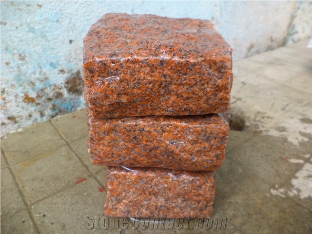 Red Granite Cobble , Red Granite Paver Stone,