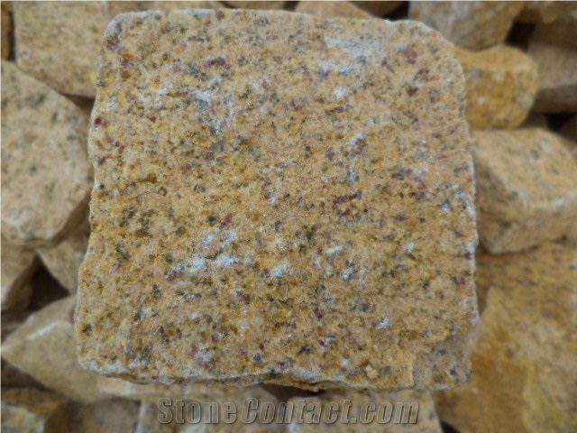 Yellow Granite Cobble, Granite Pavers,Granite Cubes , Gold Cobble Stone