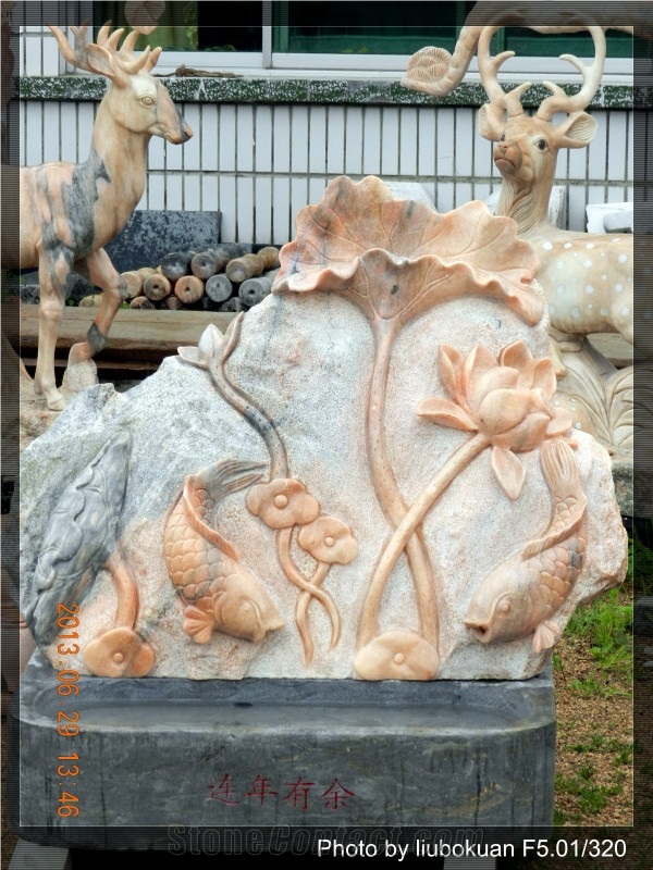 Beautiful China Garden Stone Carving, Sunset Glow Red Marble Sculpture, Statue