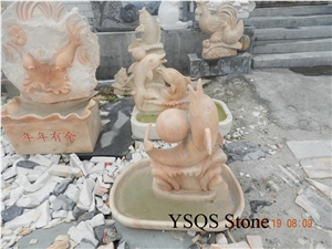 Indoor Stone Fountain Carving, Cloudy Rosa Red Marble Fountain