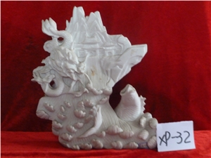 Natural Stone Fish Art Works, White Marble Artifacts, Handcrafts