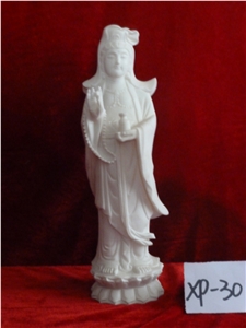 Stone Bodhisattva Statue, White Marble Artifacts, Handcrafts