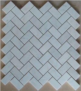 Bianco Carrara Marble Mosaic, White Marble Herringbone Mosaic 2.5x4.8