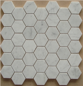 Carrara White Marble Hexagon Mosaic Tiles, Bianco Carrara Primavera White Marble