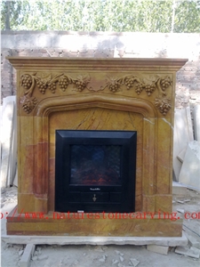 Brown Limestone Fireplace Mantel