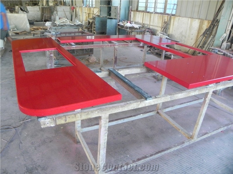 China Red Quartz Kitchen Countertops