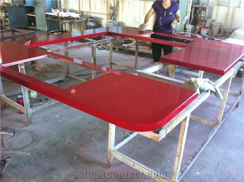 China Red Quartz Kitchen Countertops