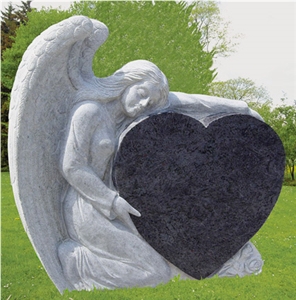 Angel and Heart Granite Gravestone, Red Granite