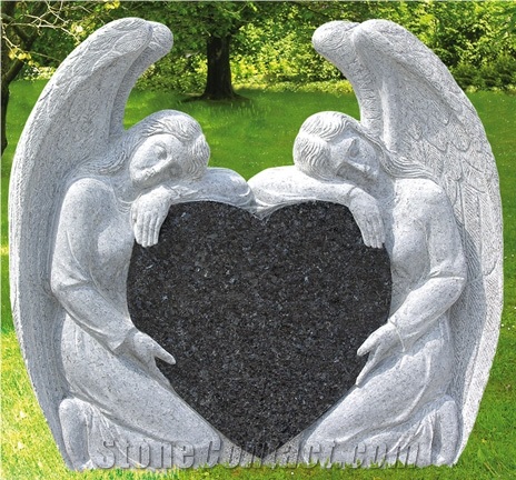 Angel and Heart Granite Gravestone, Red Granite