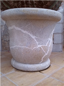 Gris Binisalem Limestone Flower Pot, Piedra De Binissalem Grey Limestone Flower Pot