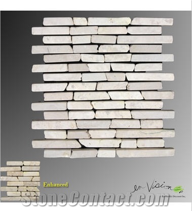 Enhanced White Marble Java Sticks Mosaic, Cremanata Bianco White Marble Mosaic