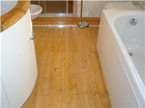 Honed Travertino Giallo Bathroom Floor Tiles, Travertino Giallo Travertine Tile
